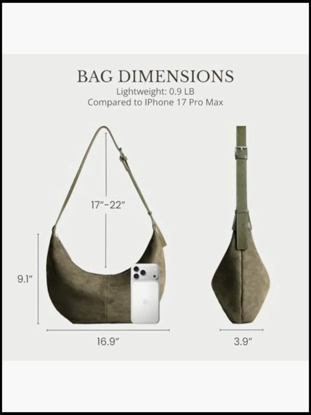 Faux Suede Crescent Hobo Crossbody Bag with Zipper Closure - Picture 4 of 7